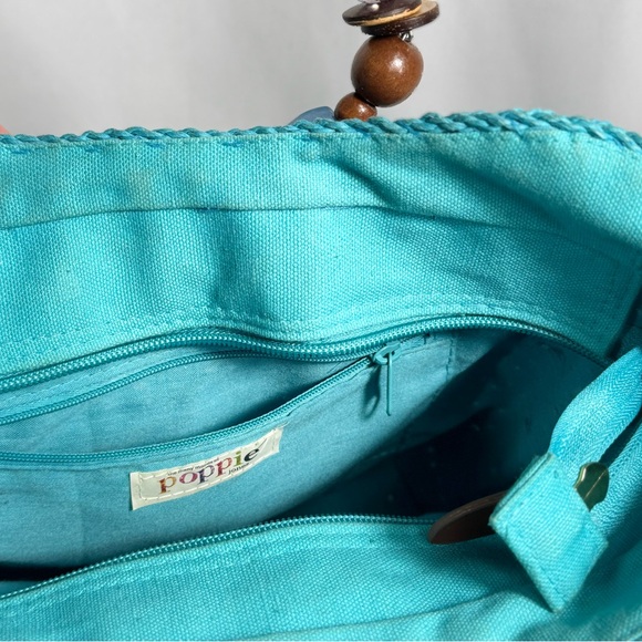 Poppie Jones blue woven straw bag with‎ beaded handles - Picture 10 of 12